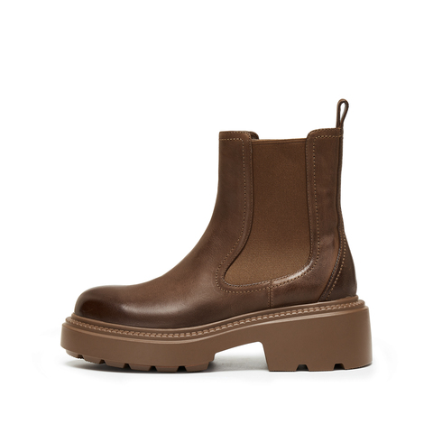 思加图2025冬季新款英伦风切尔西靴短靴厚底增高时装靴女B7313DD5