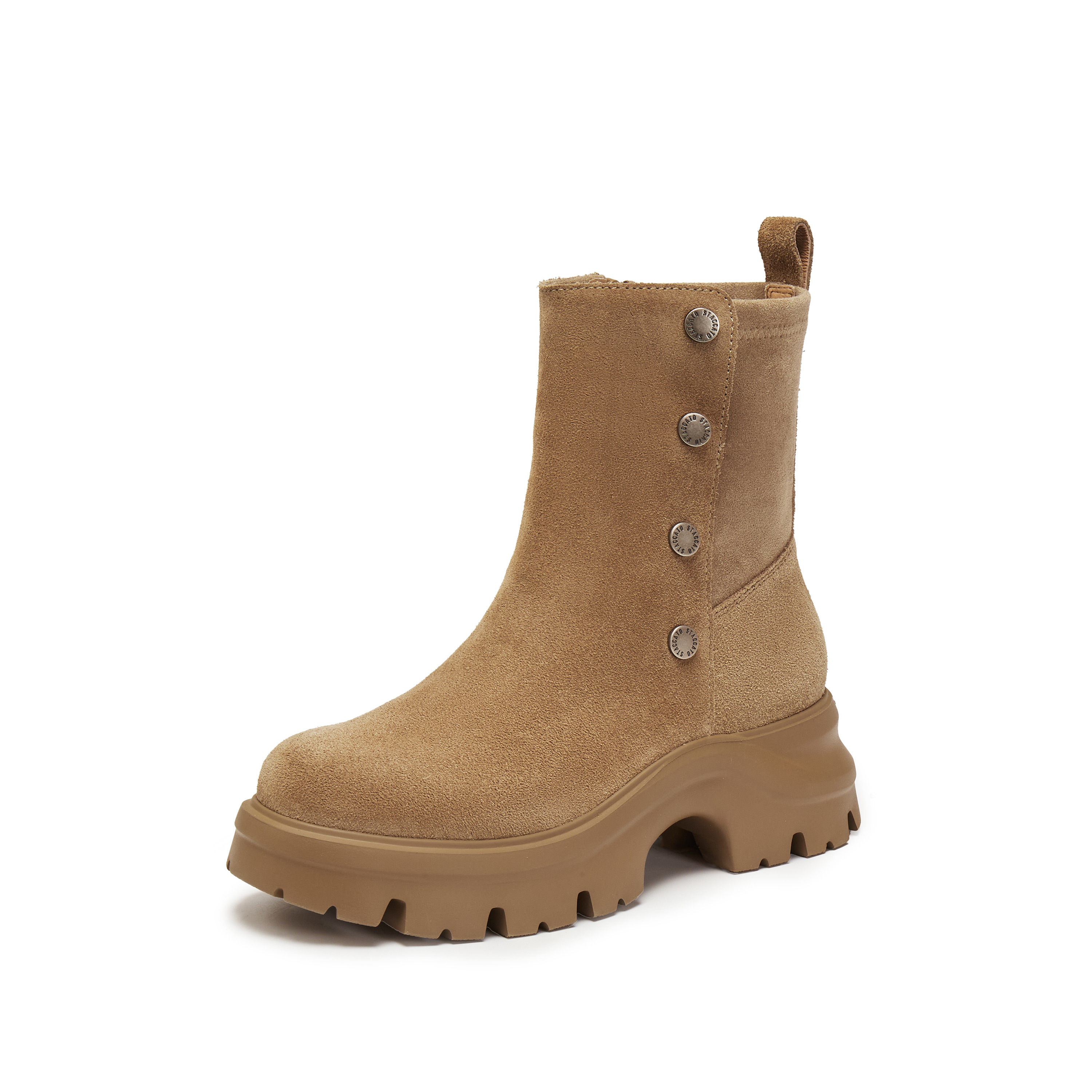 思加图2025冬季新款运动靴厚底增高中筒靴通勤黑色女靴子EJA05DZ5