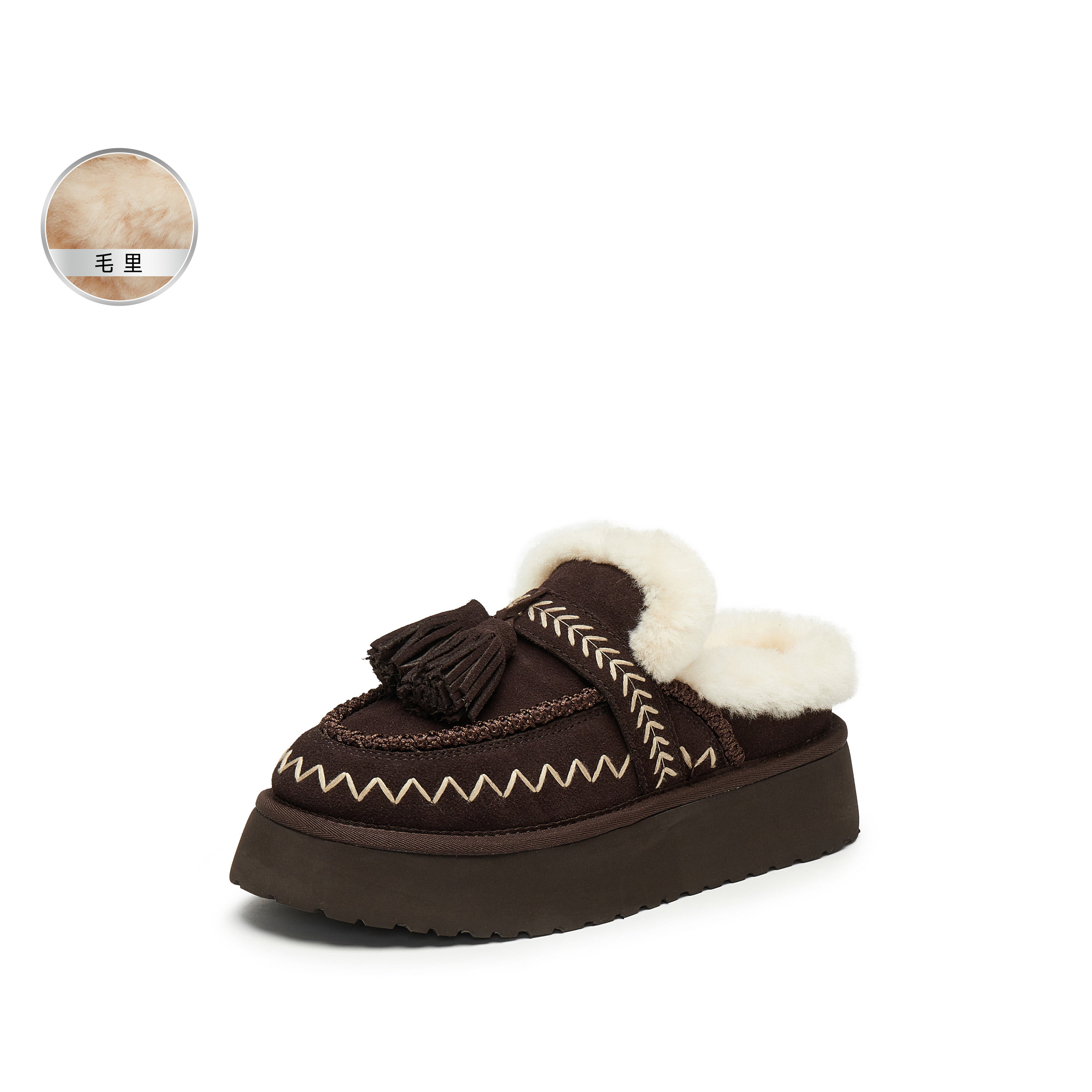 思加图2025冬季新款雪顶松松保暖毛毛鞋厚底增高穆勒拖女鞋D5124DD5