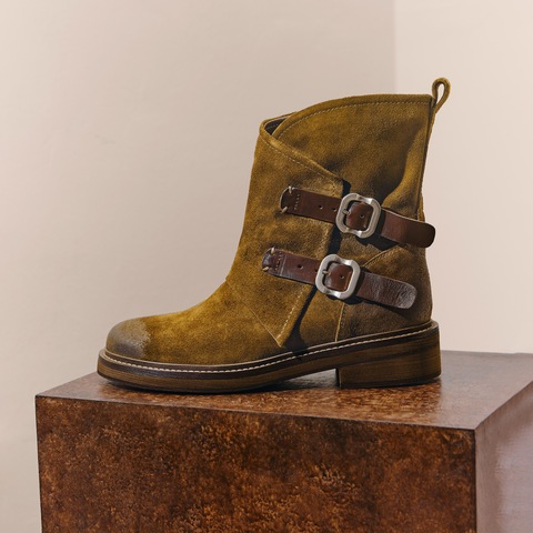 思加图2025冬季新款复古西部靴牛仔靴中靴时装靴粗跟女靴C0085DZ5