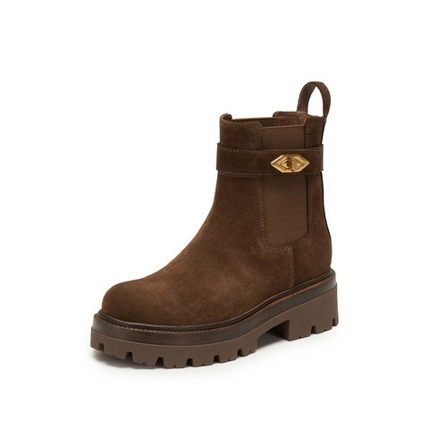 思加图2025冬季新款复古切尔西靴烟筒靴中靴时装靴女靴EIW01DZ5