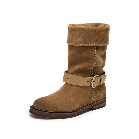 思加图2025冬季新款复古西部靴牛仔靴中高靴时装靴女靴子Y5916DS5