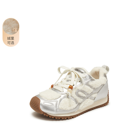 思加图2025冬季新款复古毛毛鞋加绒保暖休闲鞋平底鞋女鞋J2570DM5