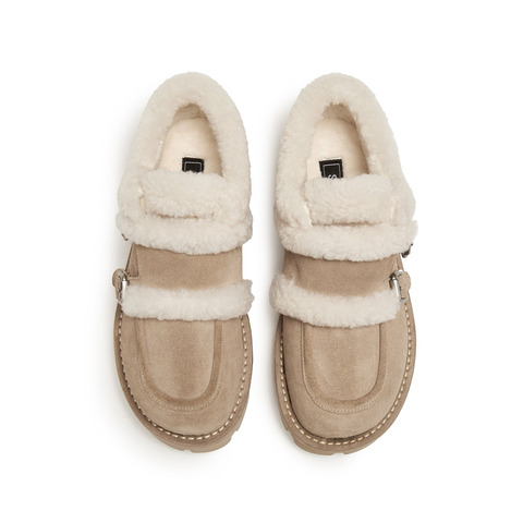 思加图2025冬季新款复古毛毛鞋加绒保暖厚底增高女鞋子B3212DM5