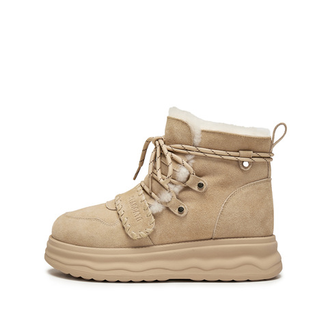 思加图2025冬季新款复古雪地靴毛里保暖短靴厚底增高女靴J5506DD5
