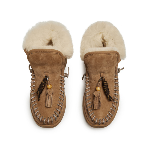 思加图2025冬季新款复古雪地靴保暖低靴短靴厚底增高女靴S6030DD5