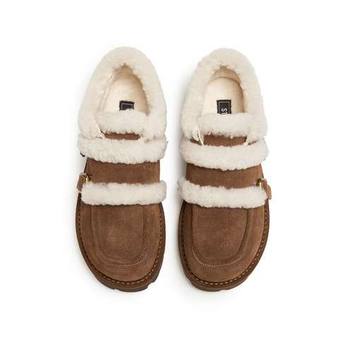 思加图2025冬季新款复古毛毛鞋加绒保暖厚底增高女鞋子B3212DM5