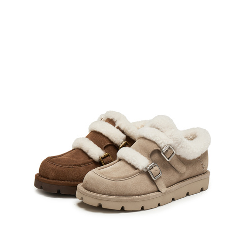 思加图2025冬季新款复古毛毛鞋加绒保暖厚底增高女鞋子B3212DM5