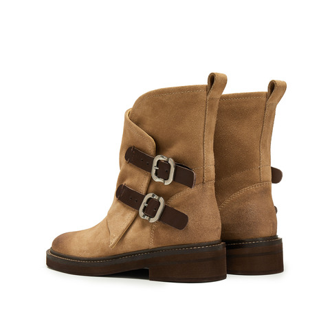 思加图2025冬季新款复古西部靴牛仔靴中靴时装靴粗跟女靴C0085DZ5