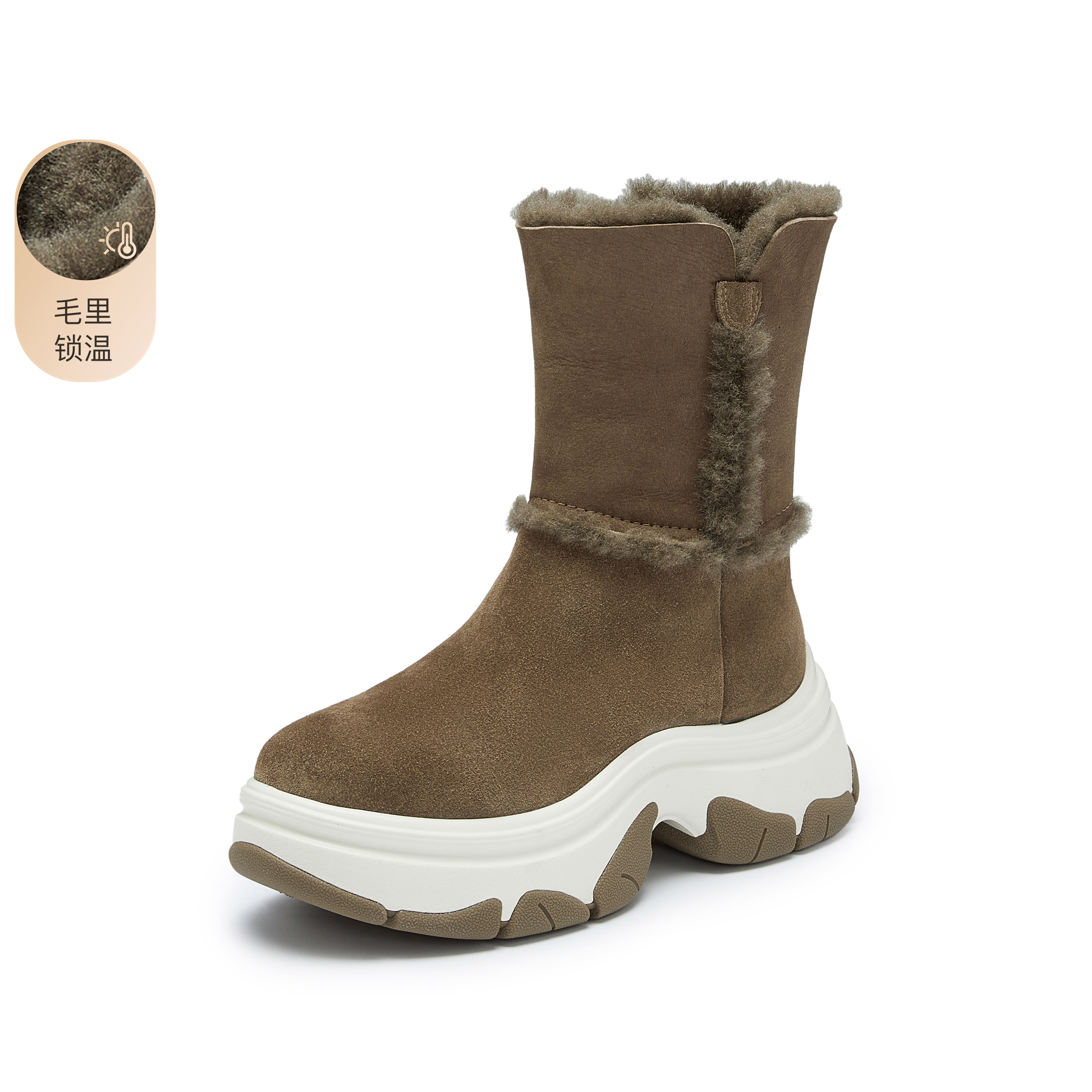 思加图2025冬季新款复古雪地靴中靴厚底增高保暖时装靴女靴Y1116DZ5