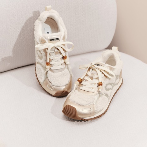 思加图2025冬季新款复古毛毛鞋加绒保暖休闲鞋平底鞋女鞋J2570DM5