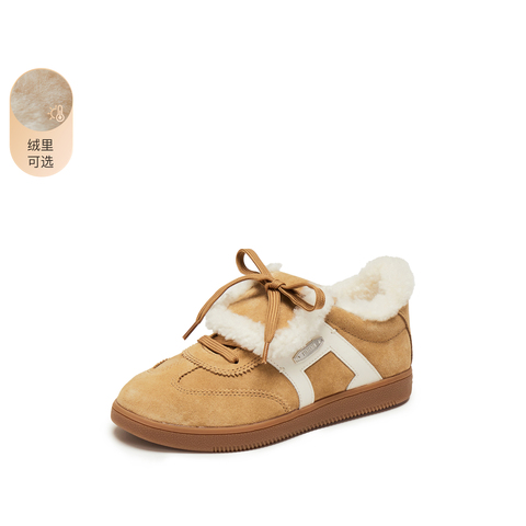 思加图2025冬季新款小音符保暖毛毛鞋德训鞋休闲鞋女鞋子EE925DM5