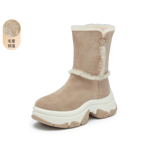 思加图2025冬季新款复古雪地靴中靴厚底增高保暖时装靴女靴Y1116DZ5
