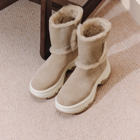思加图2025冬季新款复古雪地靴中靴厚底增高保暖时装靴女靴Y1116DZ5