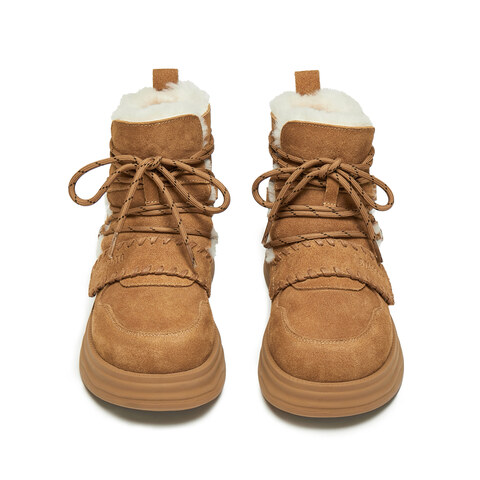 思加图2025冬季新款复古雪地靴毛里保暖短靴厚底增高女靴J5506DD5