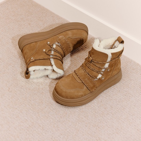 思加图2025冬季新款复古雪地靴毛里保暖短靴厚底增高女靴J5506DD5