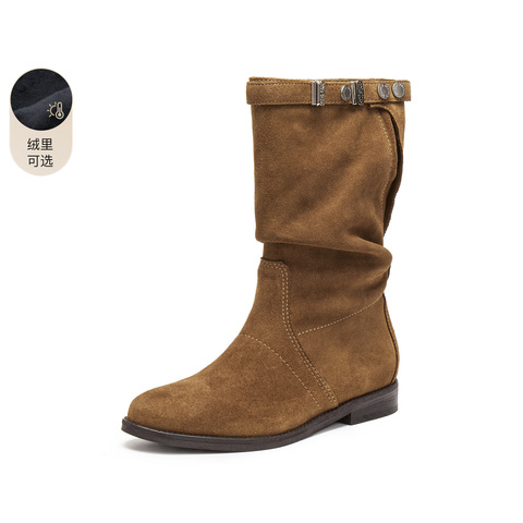 思加图2025冬季新款原野牧歌西部靴牛仔靴休闲靴中高靴女EIL03DS5