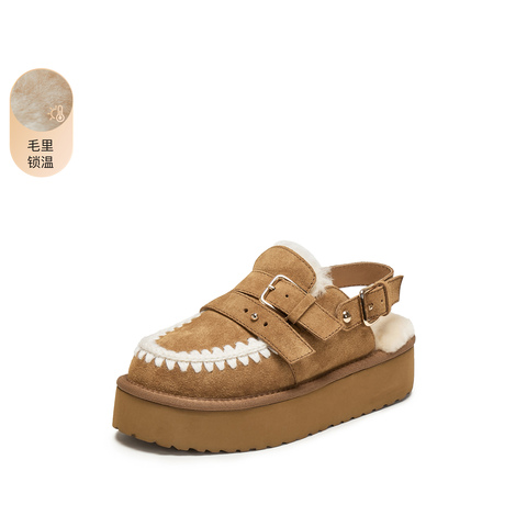 思加图2025冬季新款复古毛毛鞋厚底增高保暖半拖勃肯鞋女L6388DH5
