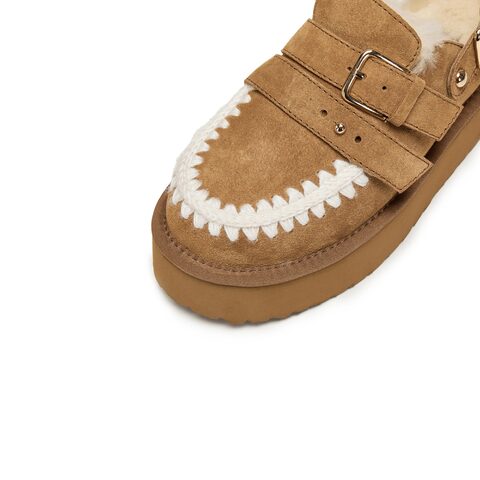 思加图2025冬季新款复古毛毛鞋厚底增高保暖半拖勃肯鞋女L6388DH5