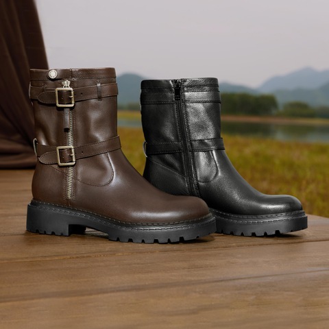 思加图2025秋季新款西伦敦工装靴机车靴中靴时装靴女靴子EIU02DZ5