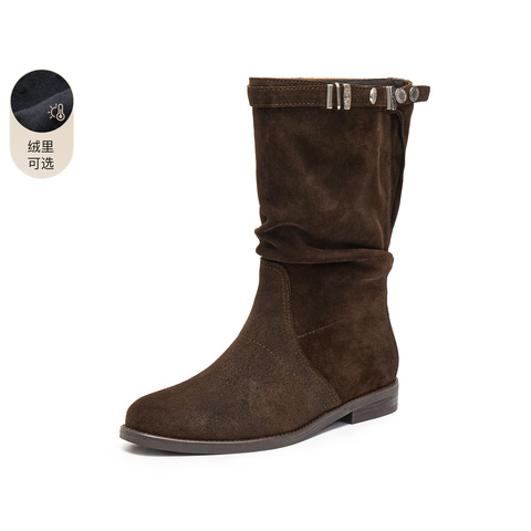 思加图2025冬季新款原野牧歌西部靴牛仔靴休闲靴中高靴女EIL03DS5