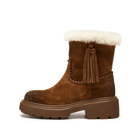 思加图2025冬季新款复古雪地靴加绒保暖中筒时装靴女靴子B5620DZ5