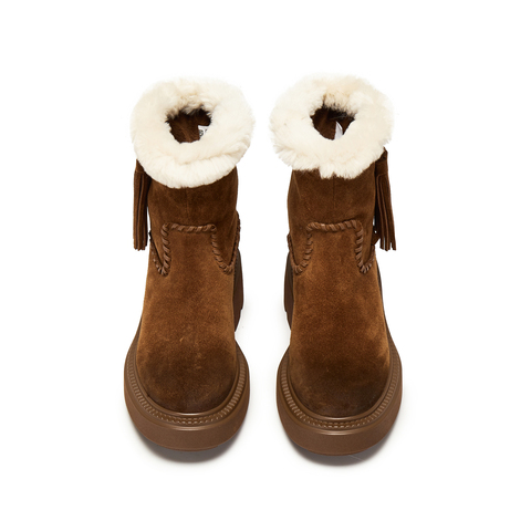 思加图2025冬季新款复古雪地靴加绒保暖中筒时装靴女靴子B5620DZ5