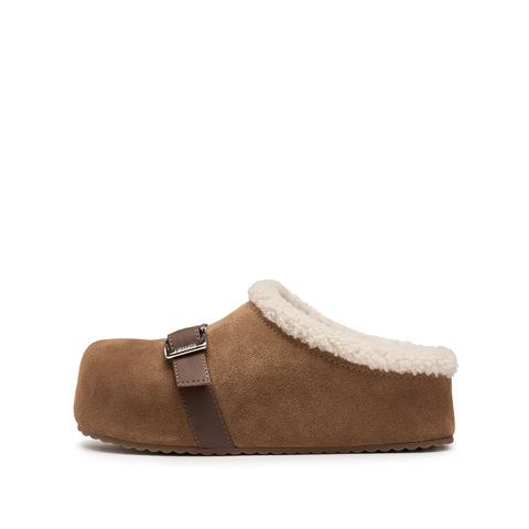 思加图2025冬季新款复古毛毛鞋勃肯鞋半拖保暖加绒女鞋子S1104DH5