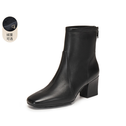思加图2025冬季新款奶油靴短靴时装靴粗跟气质通勤女皮靴EIA02DD5