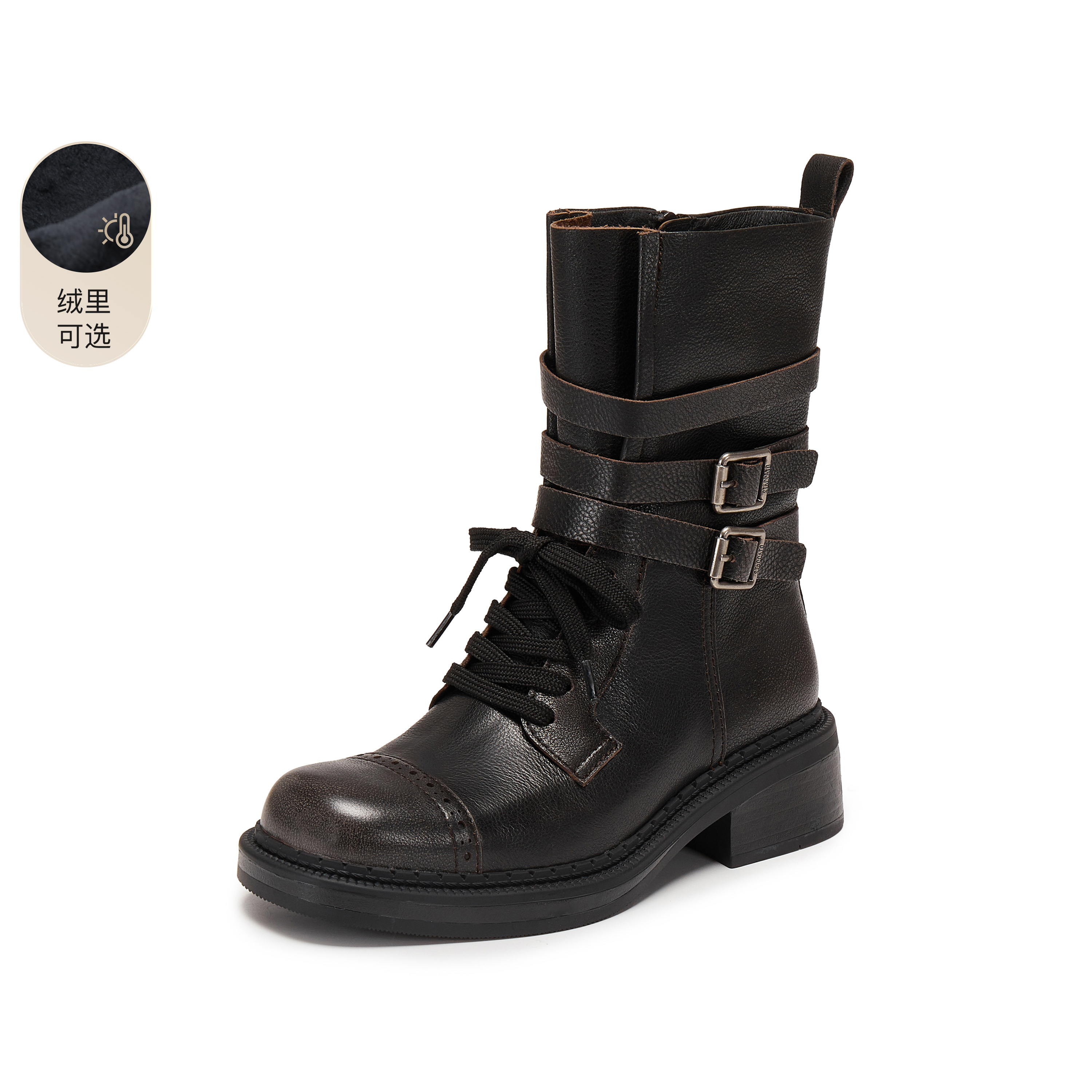 思加图2025冬季新款玫瑰鼓手马丁靴中靴厚底时装靴女靴子EIH02DZ5