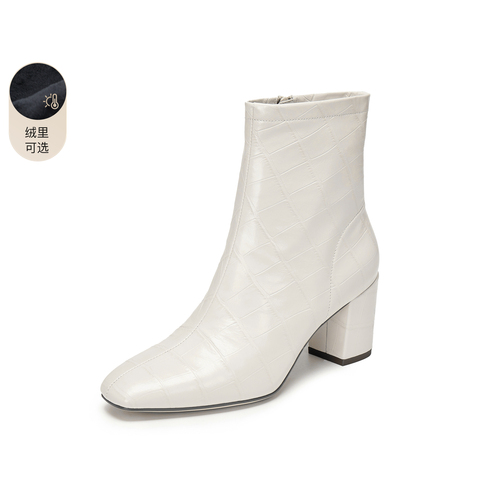 思加图2025冬季新款优雅时装靴短靴高跟靴黑色通勤女皮靴EYJ01DD5