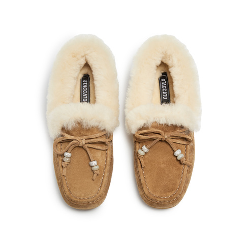 思加图2025冬季新款复古毛毛鞋豆豆鞋保暖毛里平底鞋女鞋A9593DA5