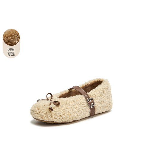 思加图2025冬季新款复古毛毛鞋玛丽珍鞋绒里保暖平底鞋女S1291DQ5