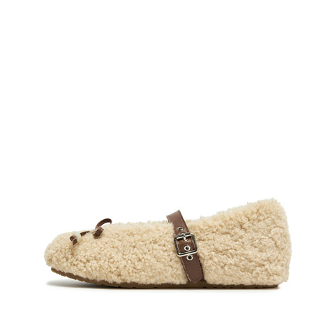 思加图2025冬季新款复古毛毛鞋玛丽珍鞋绒里保暖平底鞋女S1291DQ5