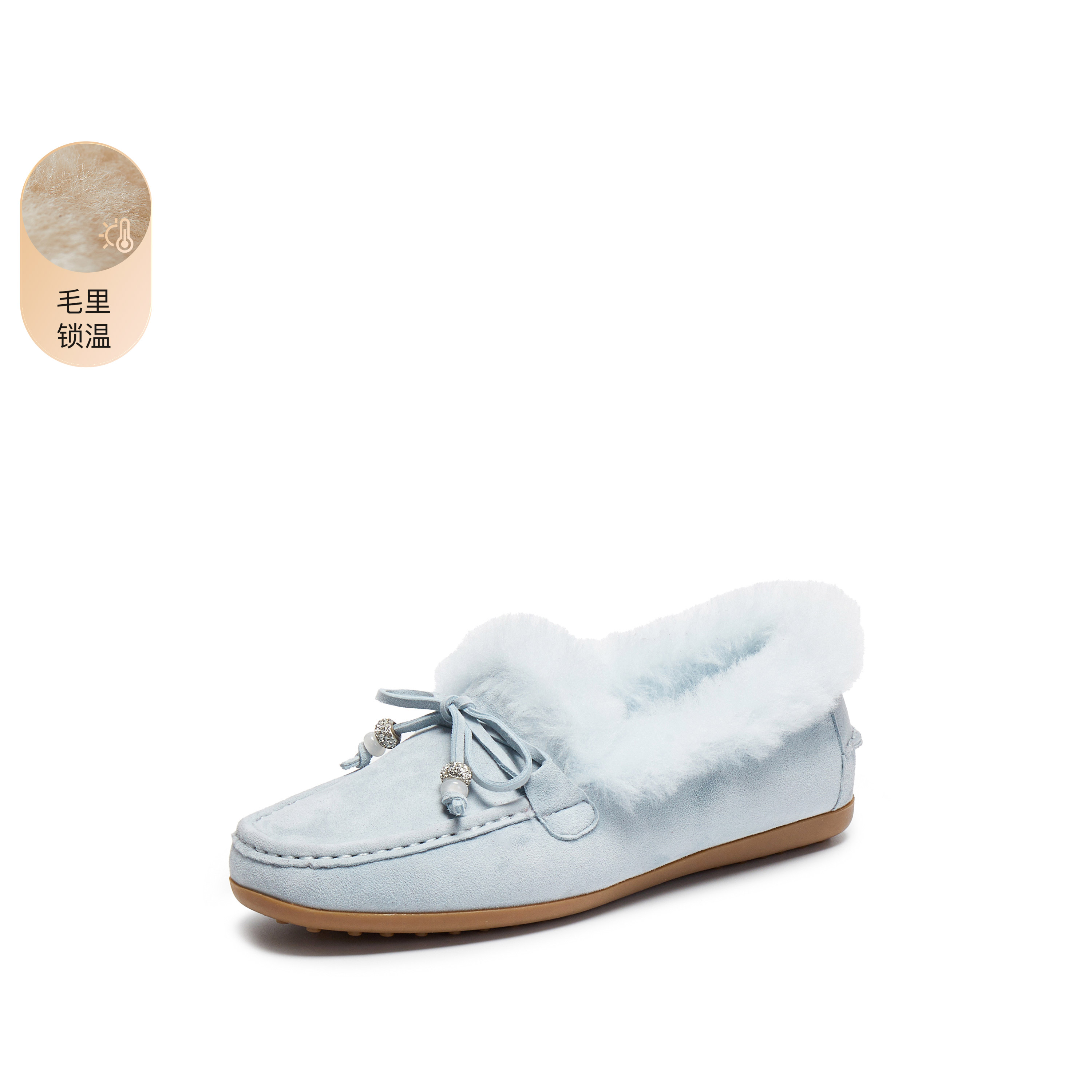思加图2025冬季新款复古毛毛鞋豆豆鞋保暖毛里平底鞋女鞋A9593DA5