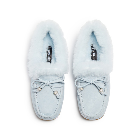 思加图2025冬季新款复古毛毛鞋豆豆鞋保暖毛里平底鞋女鞋A9593DA5