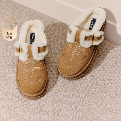 思加图2025冬季新款复古勃肯鞋毛毛鞋厚底增高保暖女鞋子EIY04DH5