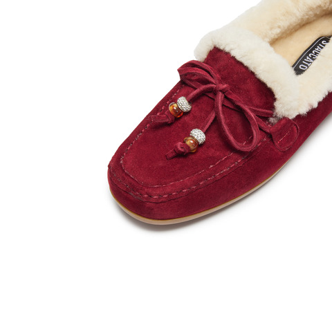 思加图2025冬季新款复古毛毛鞋豆豆鞋保暖毛里平底鞋女鞋A9593DA5