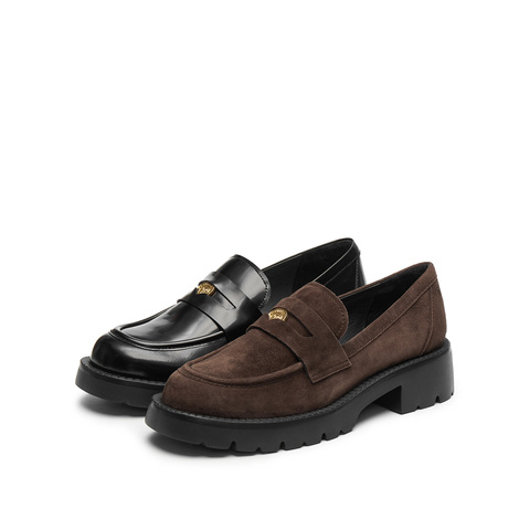 思加图2025春季英伦风乐福鞋厚底增高一脚蹬小皮鞋女鞋9YJ53AA5