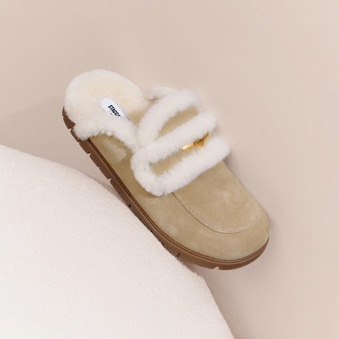 思加图2025冬季新款勃肯鞋毛毛鞋大头鞋厚底加绒半拖鞋女EIM01DH5