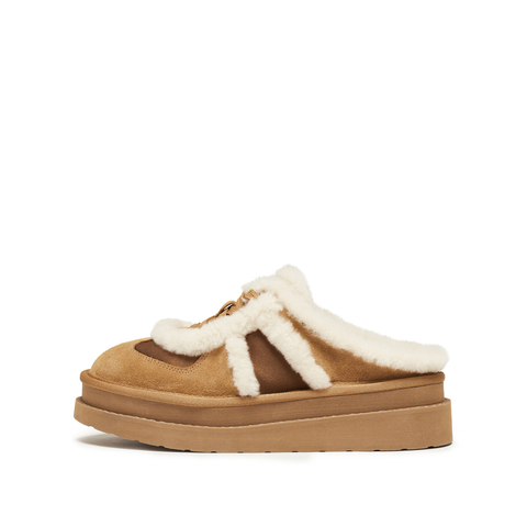 思加图2025冬季新款复古毛毛鞋保暖厚底勃肯鞋厚底半拖女EIY10DH5