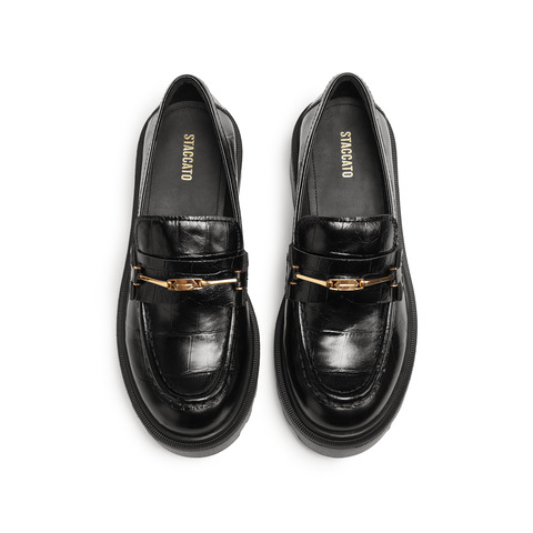 思加图2026春季新款曜金爵士英伦风乐福鞋一脚蹬小皮鞋女EGB55AA6