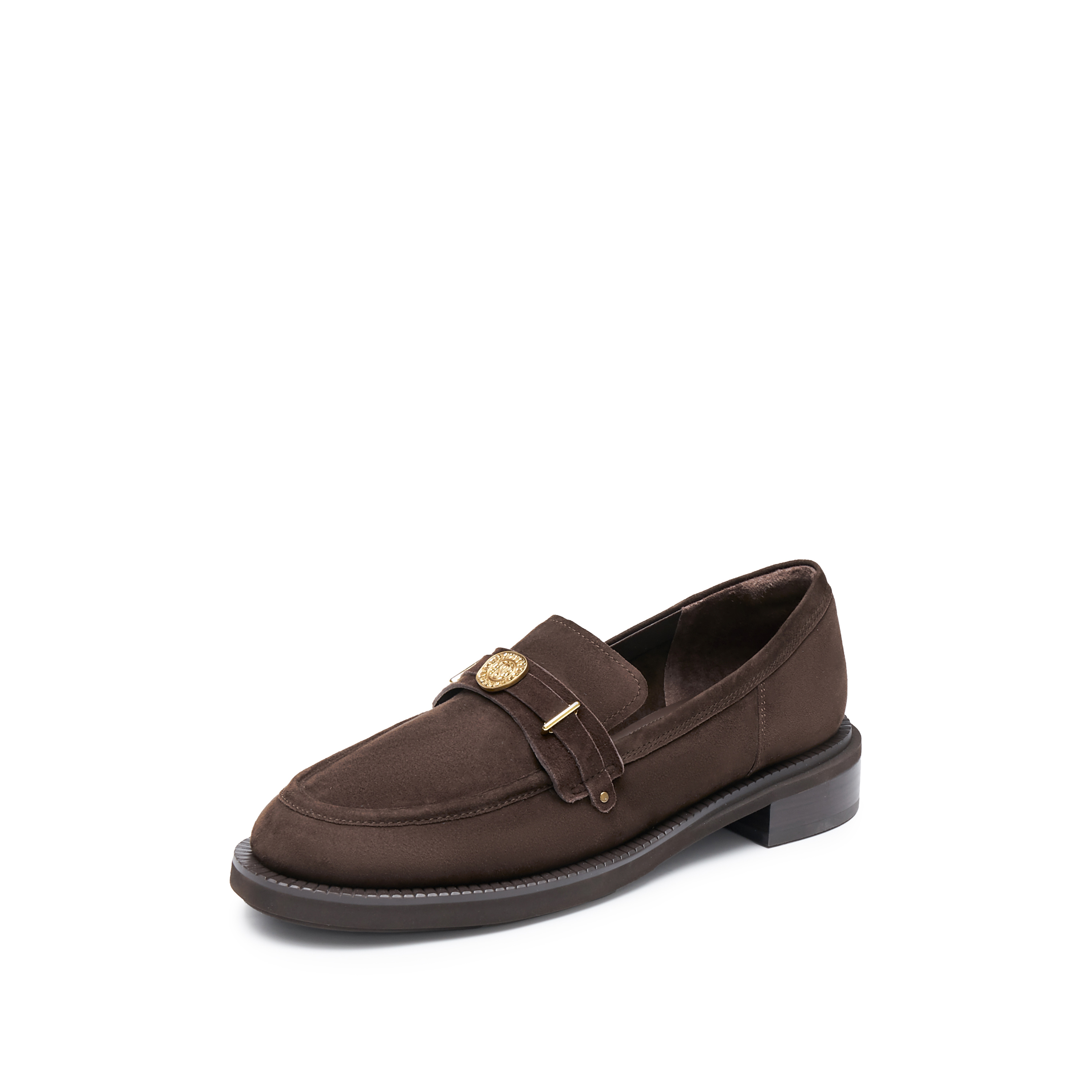 思加图2026春季新款英伦风乐福鞋一脚蹬粗跟单鞋女皮鞋EOQ15AA6