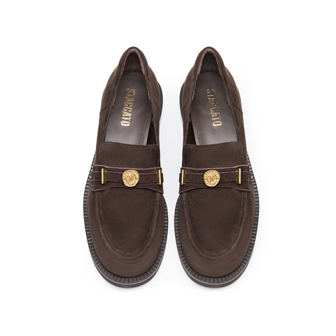 思加图2026春季新款英伦风乐福鞋一脚蹬粗跟单鞋女皮鞋EOQ15AA6