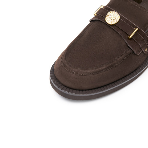 思加图2026春季新款英伦风乐福鞋一脚蹬粗跟单鞋女皮鞋EOQ15AA6