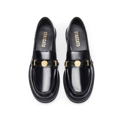 思加图2026春季新款英伦风乐福鞋一脚蹬粗跟单鞋女皮鞋EOQ15AA6