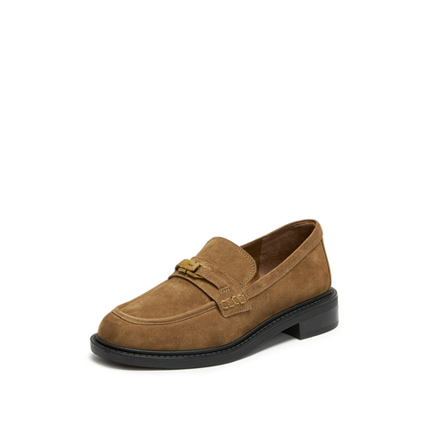 思加图2026春季新款英伦风乐福鞋一脚蹬小皮鞋粗跟女单鞋9UL21AA6