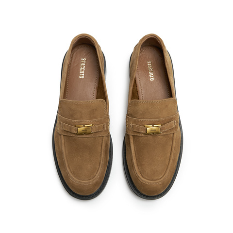 思加图2026春季新款英伦风乐福鞋一脚蹬小皮鞋粗跟女单鞋9UL21AA6