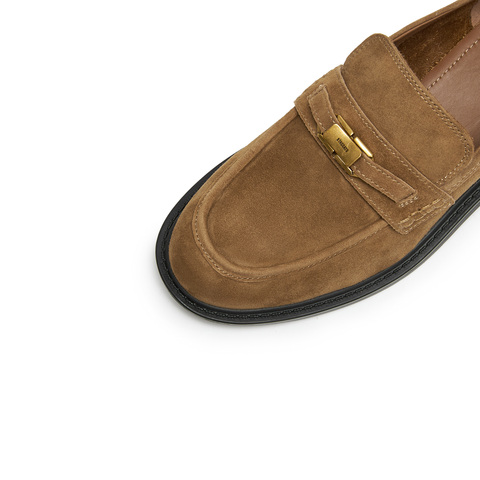 思加图2026春季新款英伦风乐福鞋一脚蹬小皮鞋粗跟女单鞋9UL21AA6