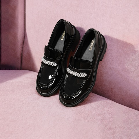 思加图2026春季新款英伦风乐福鞋厚底增高一脚蹬皮鞋女鞋EGB62AA6